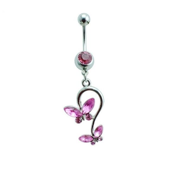 NEW Dangling Pink Rhinestone Double Butterfly - Picture 1 of 1